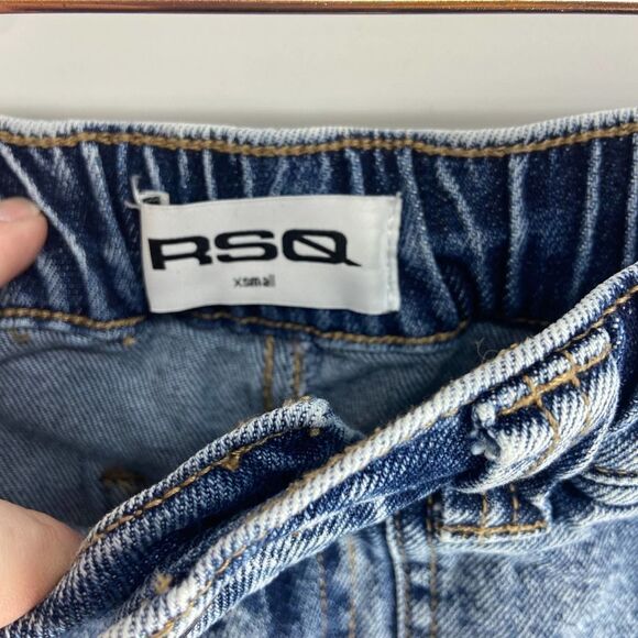 RSQ acid wash blue elastic waist mini jean short womens xs - Picture 3 of 5